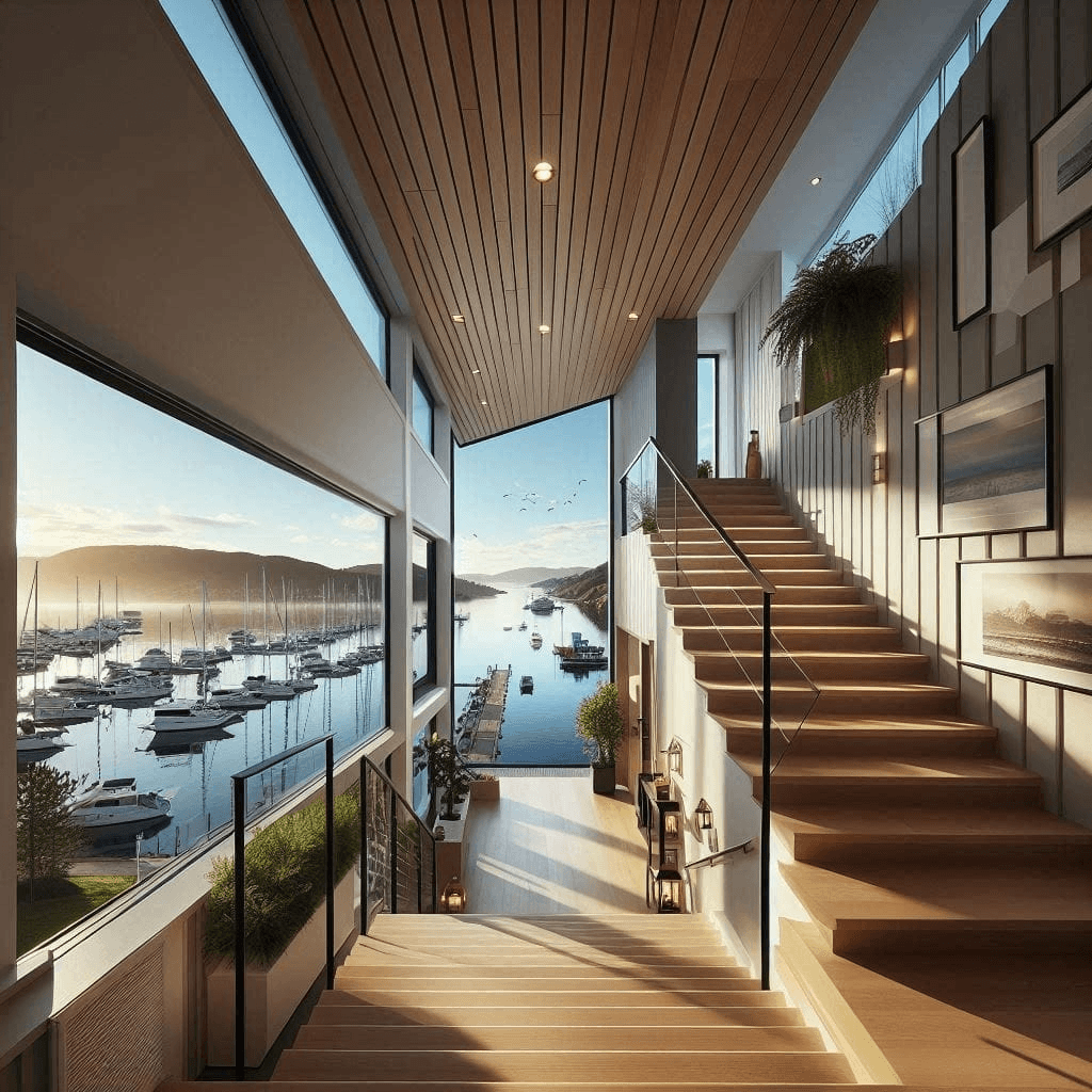 Luxurious apartment interior overlooking the marina
